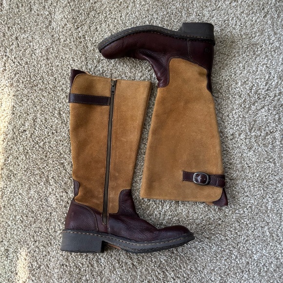 Born Shoes - Born brand brown and tan leather and suede mid calf boots women’s size 7